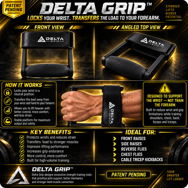Delta Grip: locks your wrist and transfers the weight to your forearm